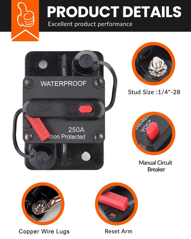 BULVACK 40Amp Circuit Breaker for Boat Trolling Motor Marine ATV Trailer Vehicles Stereo Audio Electronic Battery Solar System Inline Fuse with Manual Reset Switch Waterproof DC 12V-48V (40A) - Image 5